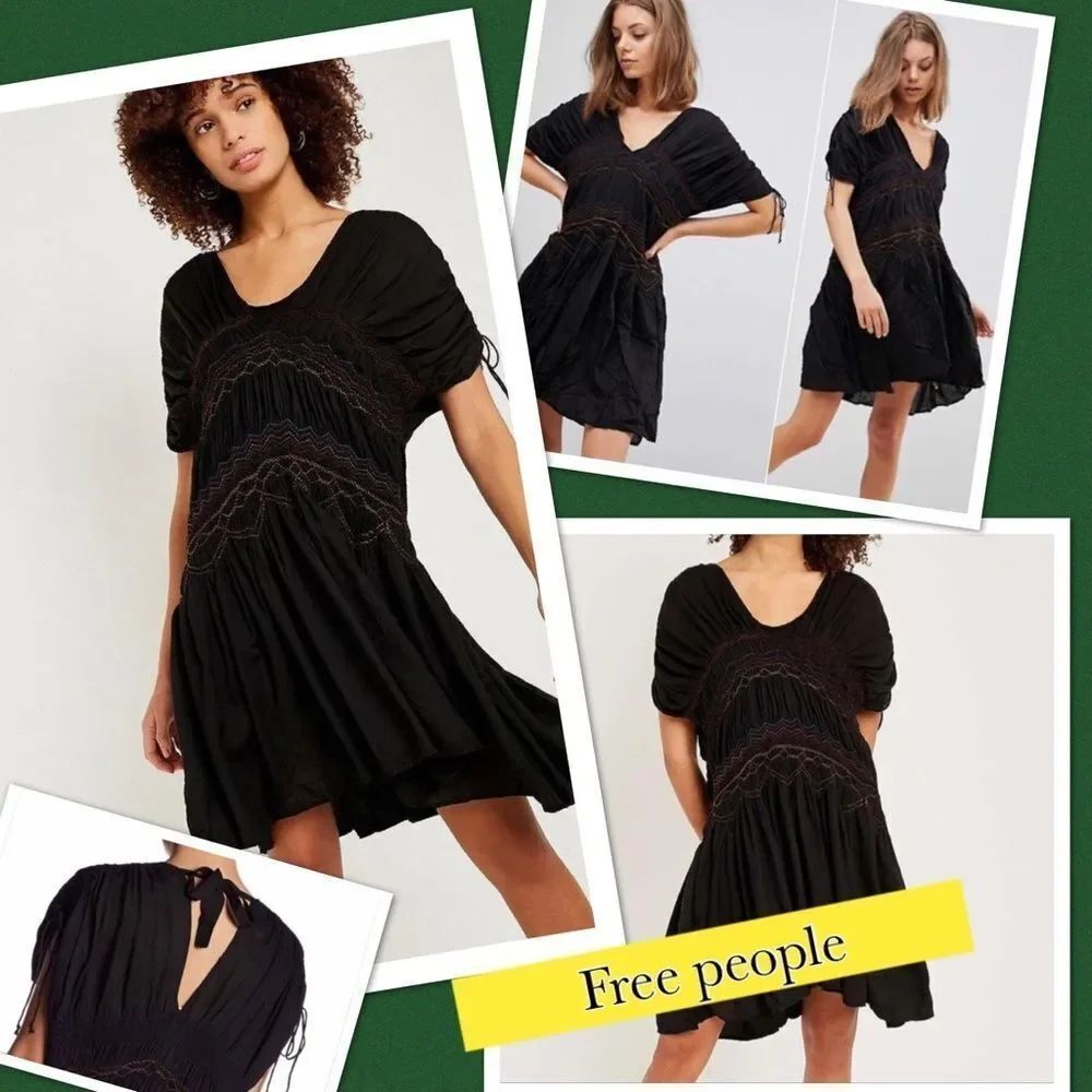 Fee people black rainbow smocked dress boho Small